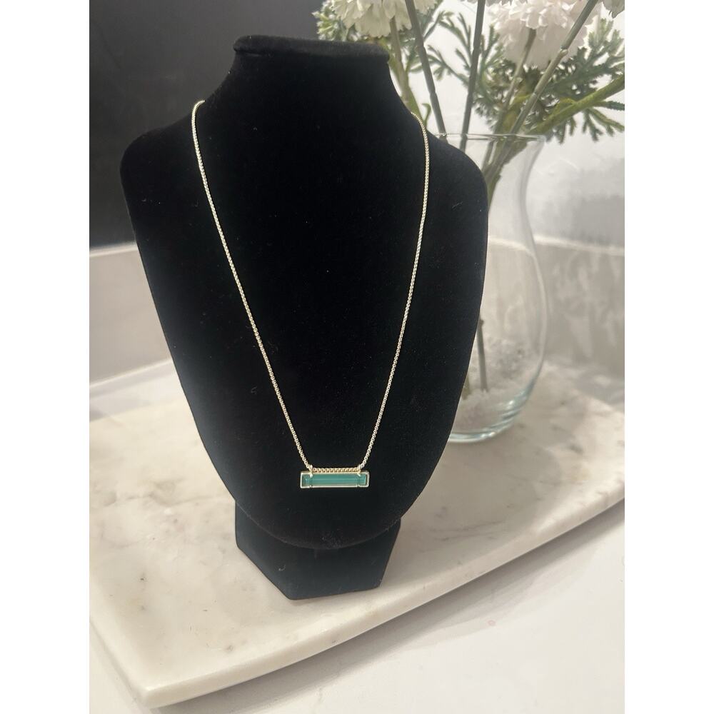 Kendra Scott “Leanor” Necklace Teal Green/Turquoise Gold Tone Bar Pendant 18”